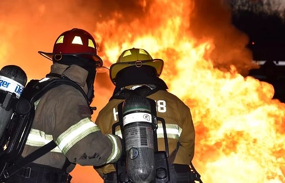 Firefighters battling a blaze